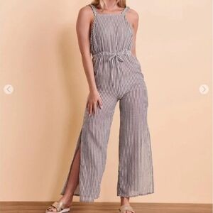 Roxy Blue and White Striped Jumpsuit